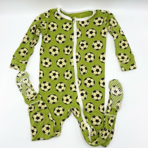 Kickee Pants Zippered Bamboo Soft One Piece Pajamas Soccer Ball Print  - Toddler - Picture 1 of 5